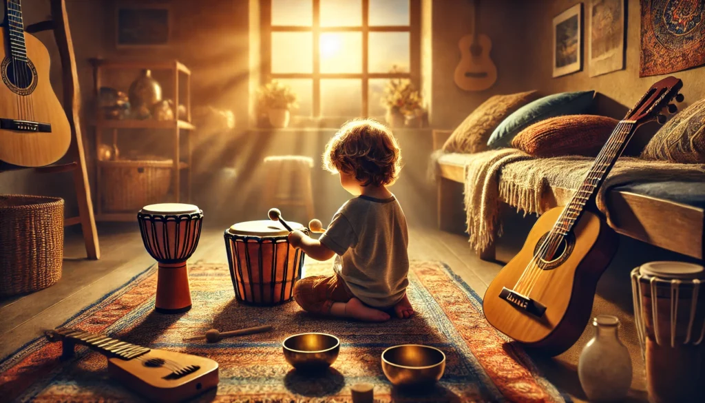 Kid playing with instruments
